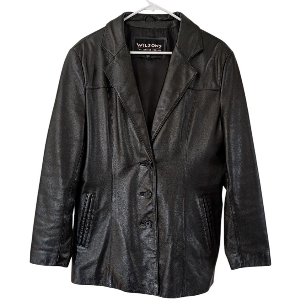 Wilsons Leather 90s-Y2K Classic Chic Black Blazer-Style Jacket - Women's Size L